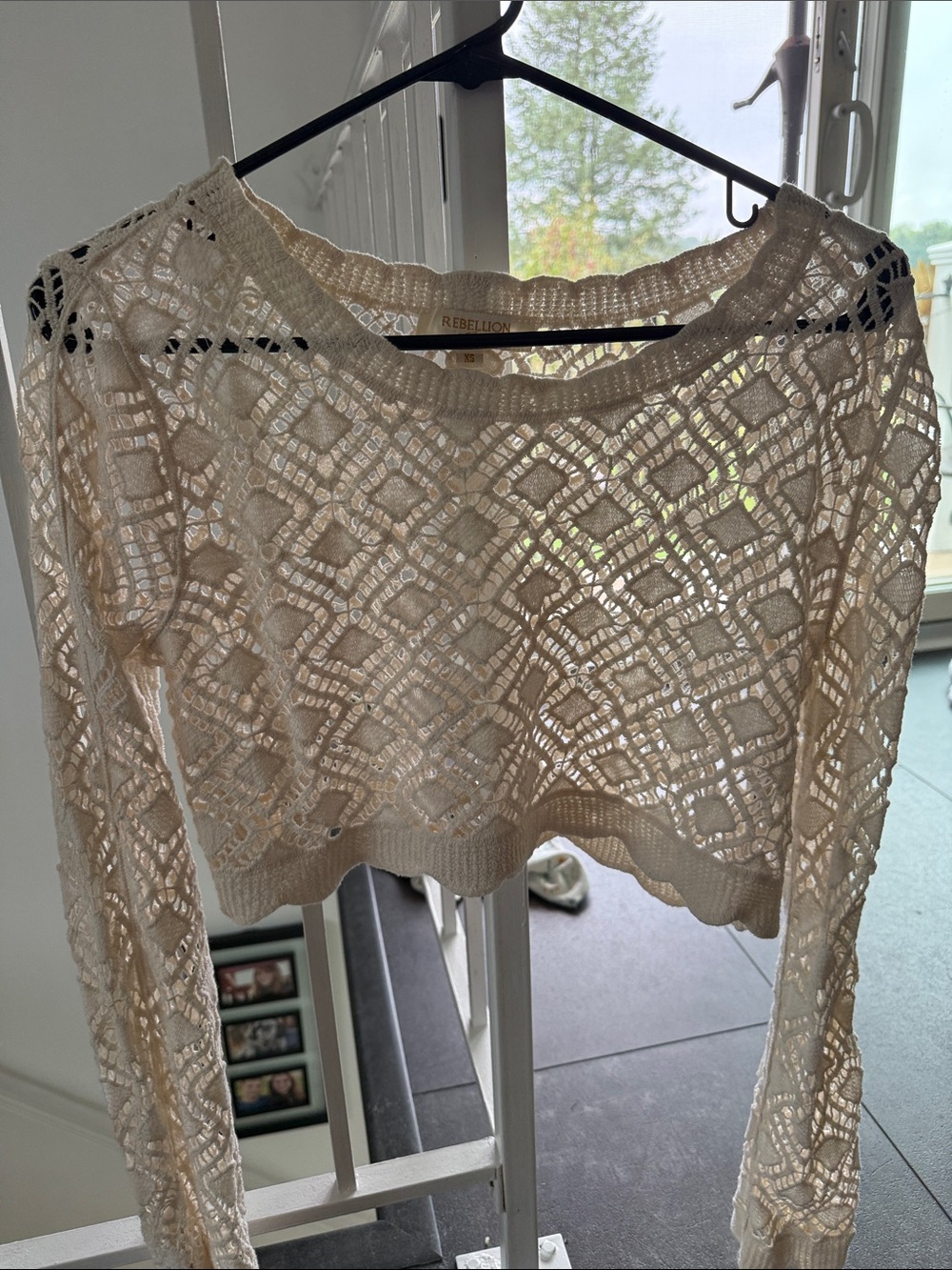 Rebellion Cream Open Crochet Crewneck Sweater. No tags. Never worn